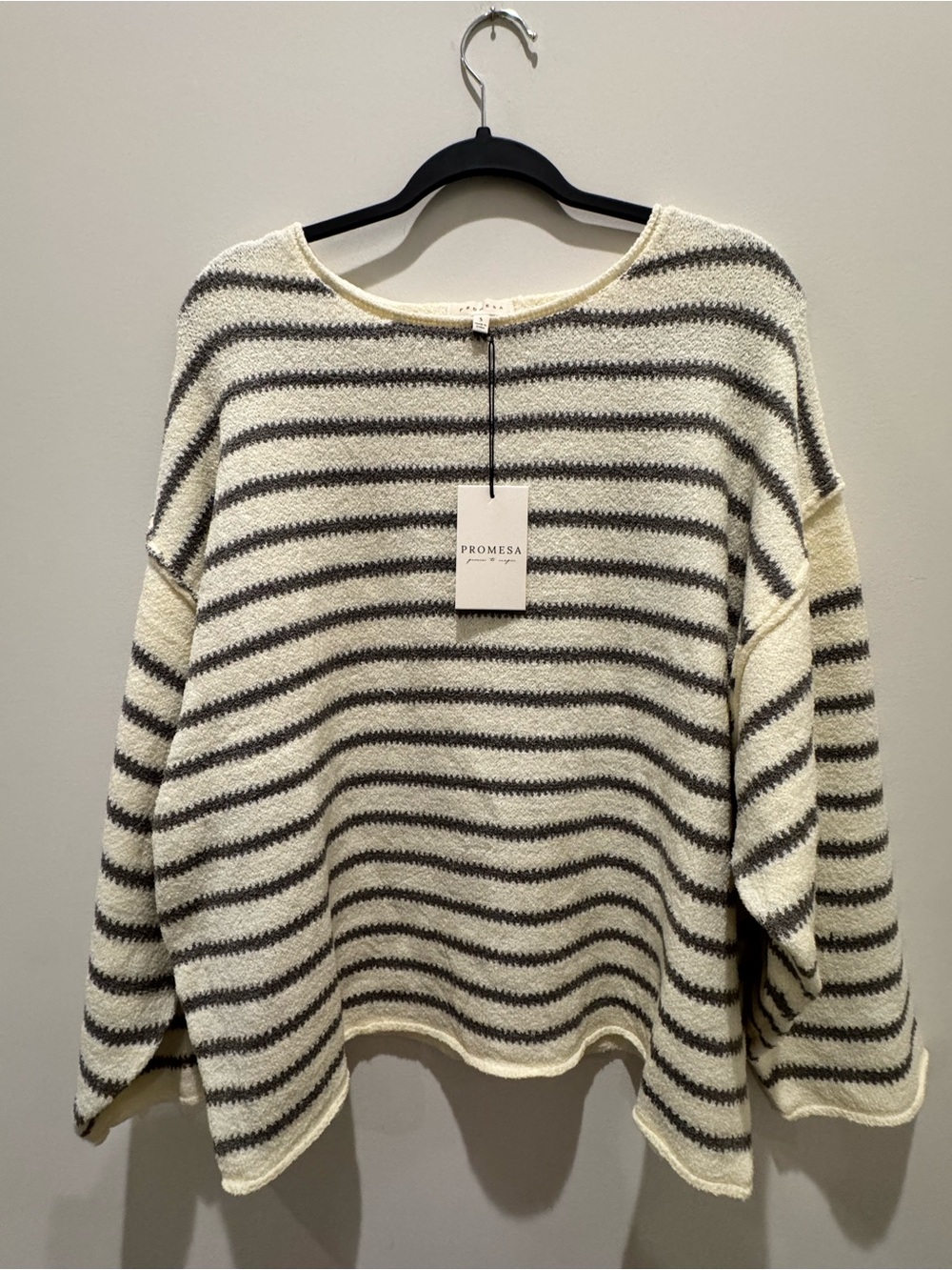 Promesa Cream & Gray Striped Scoop Neck Sweater
